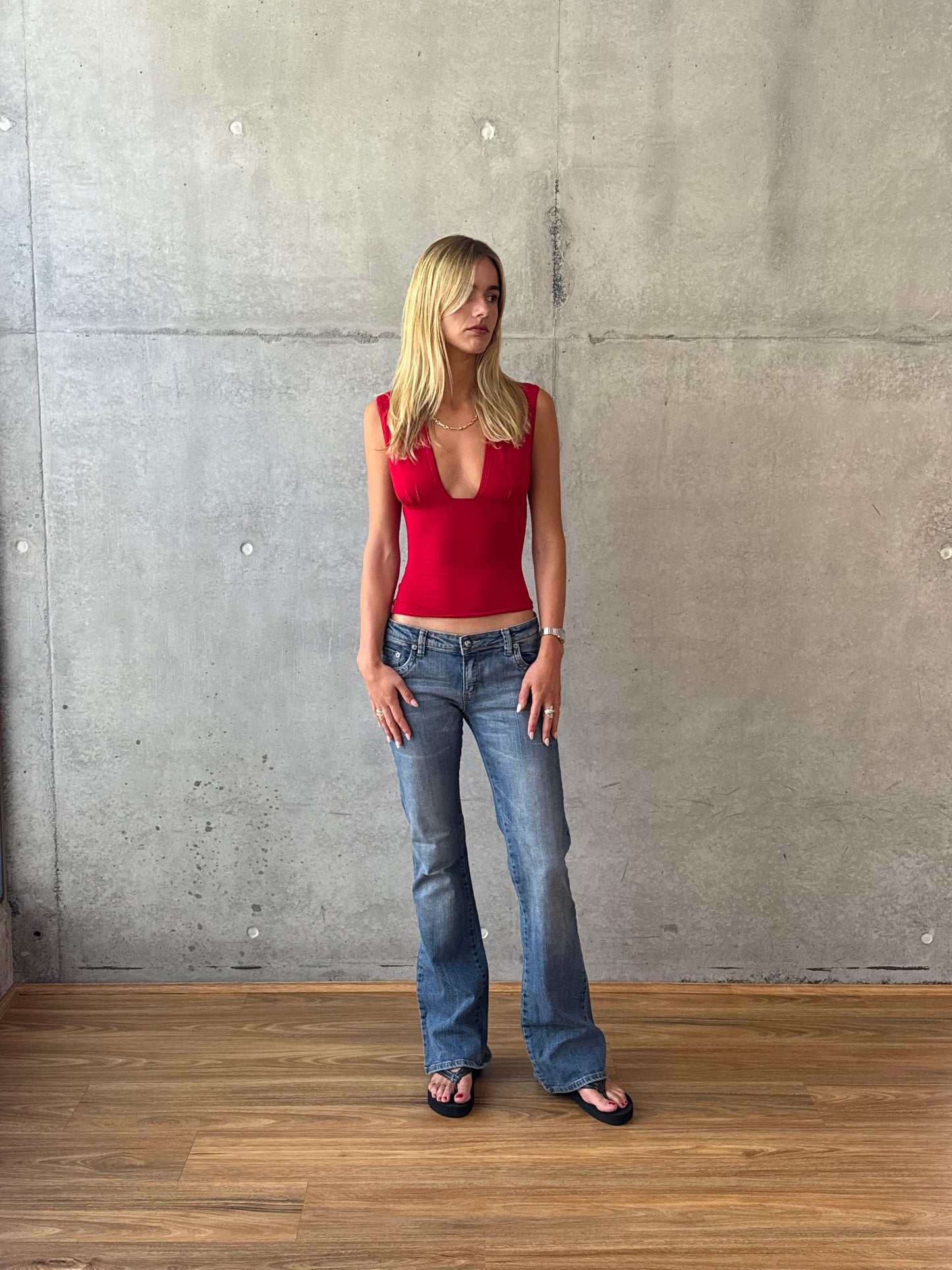 V Cut Top - Cherry